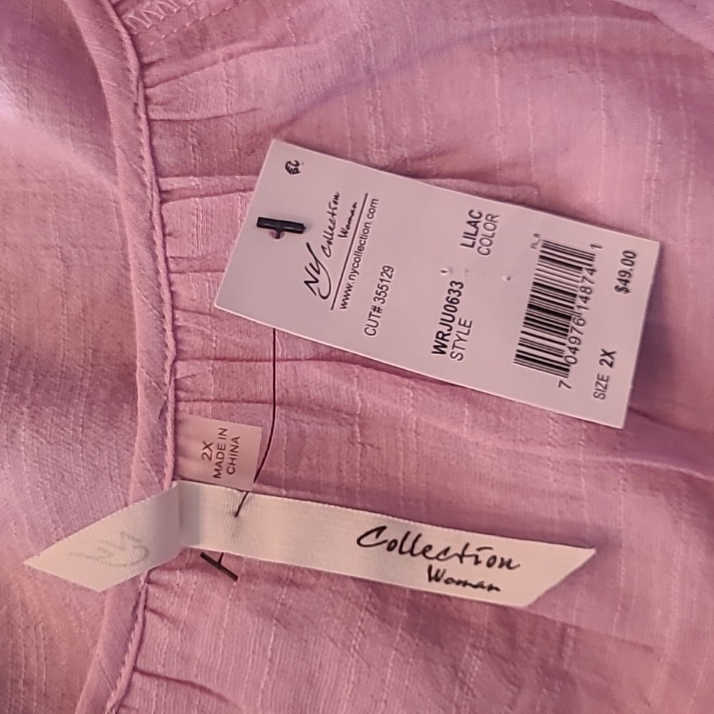 NY Collection women plus size 2X tunic 3/4 tied sleeve pink crochet lace trim - Picture 6 of 6